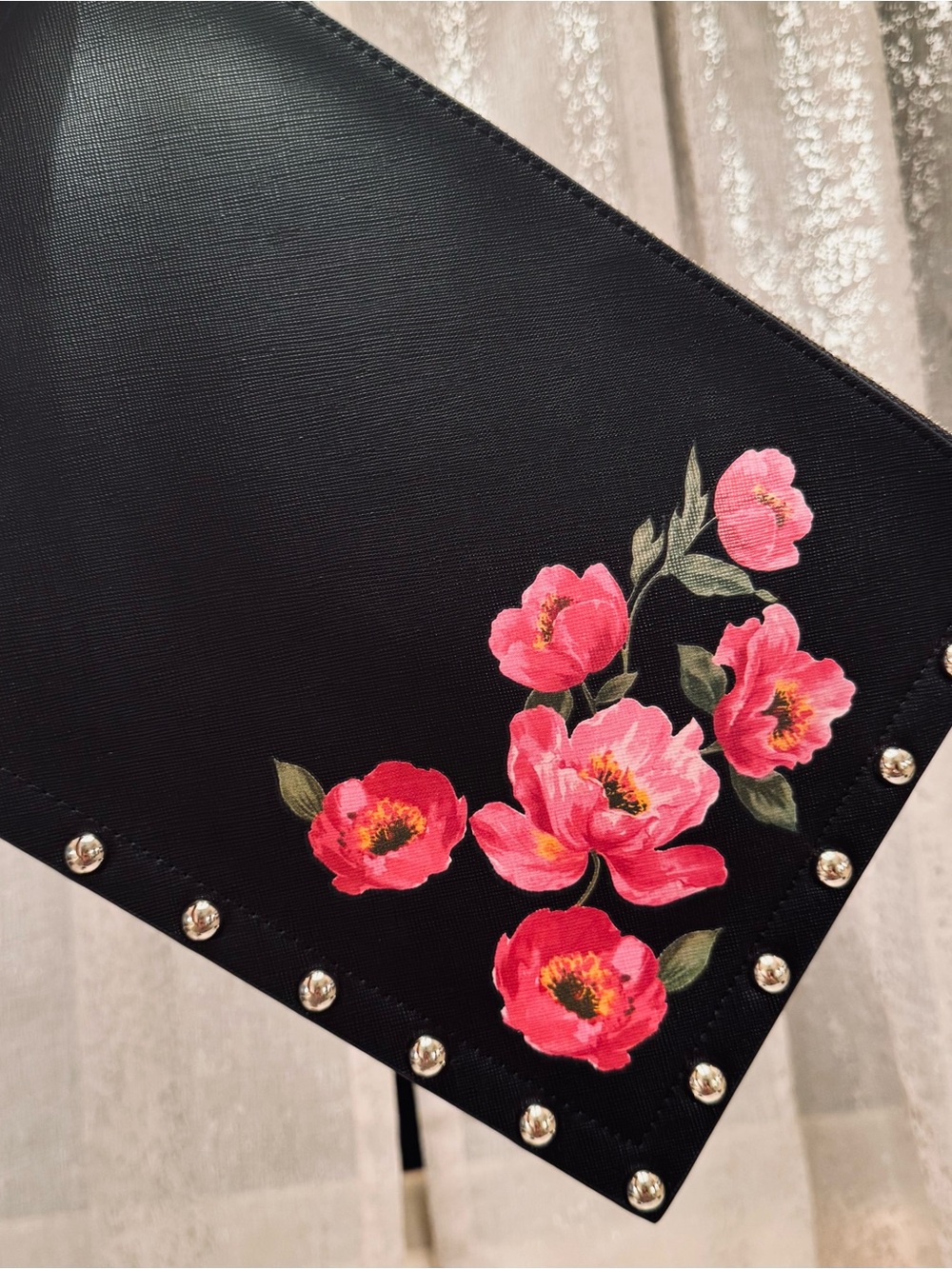 White House Black Market Black Floral Studded Clutch Bag NWOT